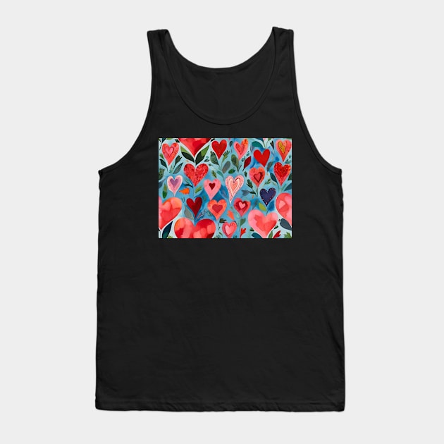 Colorful Watercolor Red And Pink Hearts Pattern Tank Top by ZAZIZU